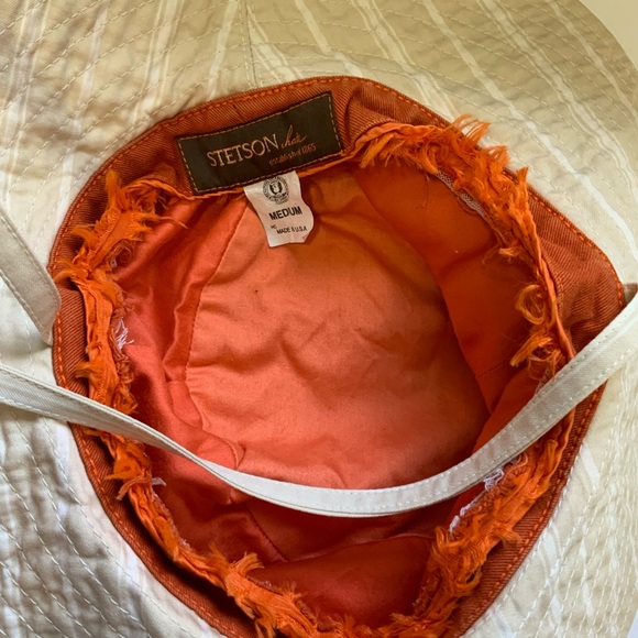 Stetson Sun Hat Cream & Orange with String Attached Made in the USA size Medium - Picture 3 of 5